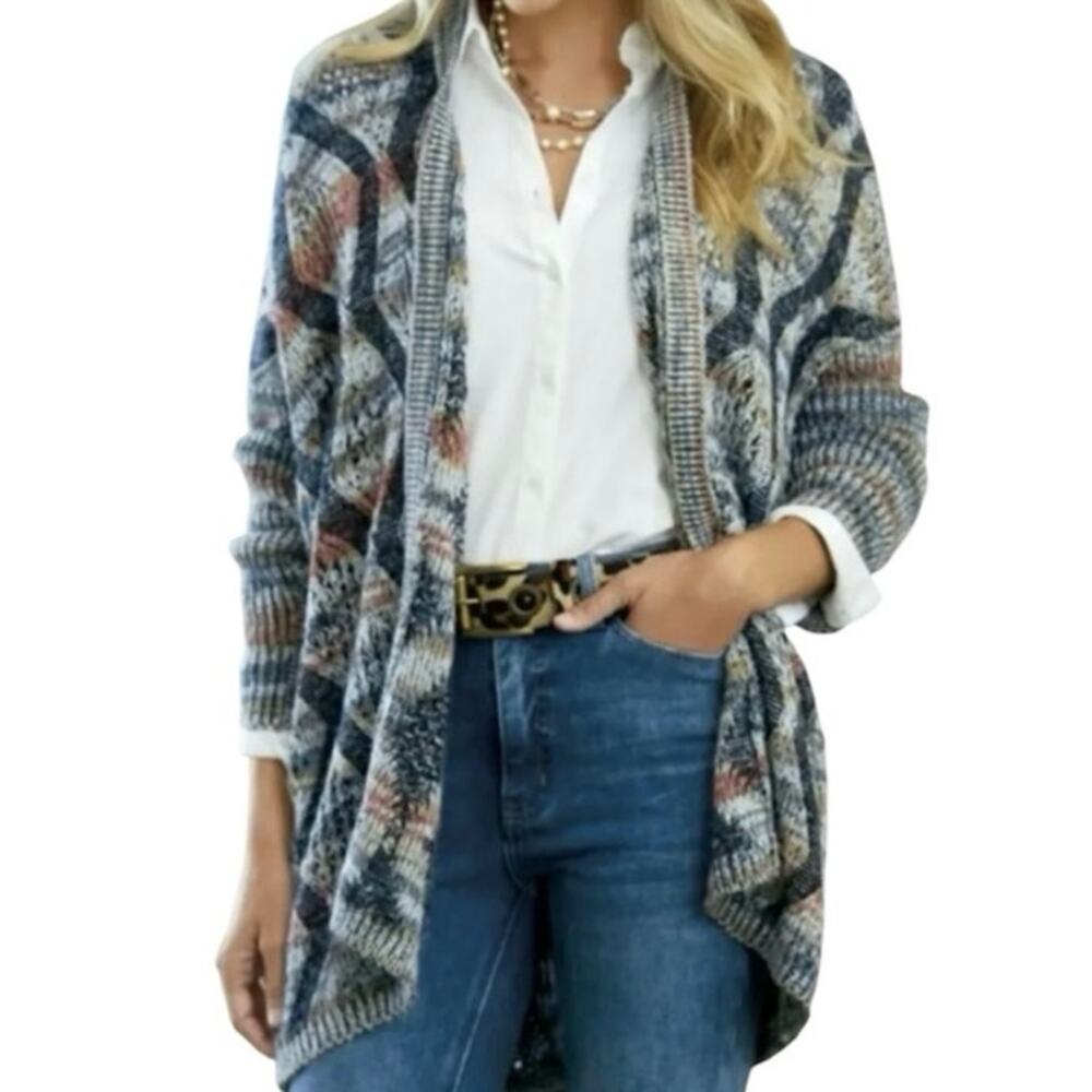 Soft Surroundings Pendley Cable Knit Long Cardigan Sweater Multicolor Size S/M